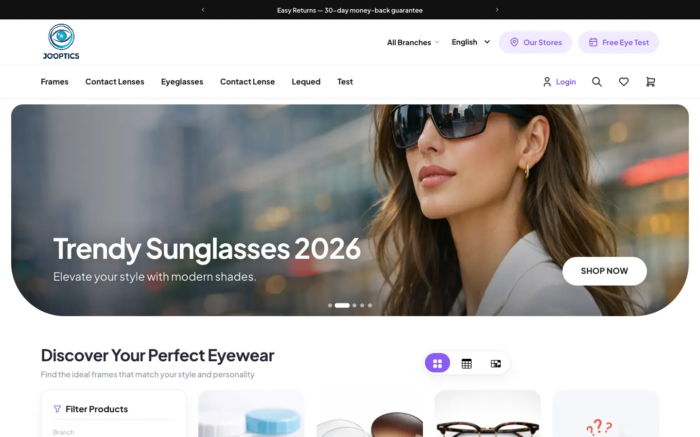 Jooptics demo online store on a computer